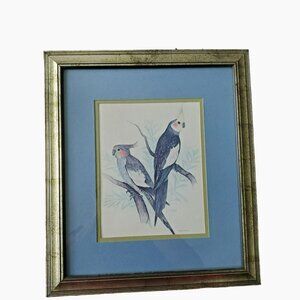 Vintage Framed Print, Parrots by Frank Massa, Bird Art 14x16 Matted Signed